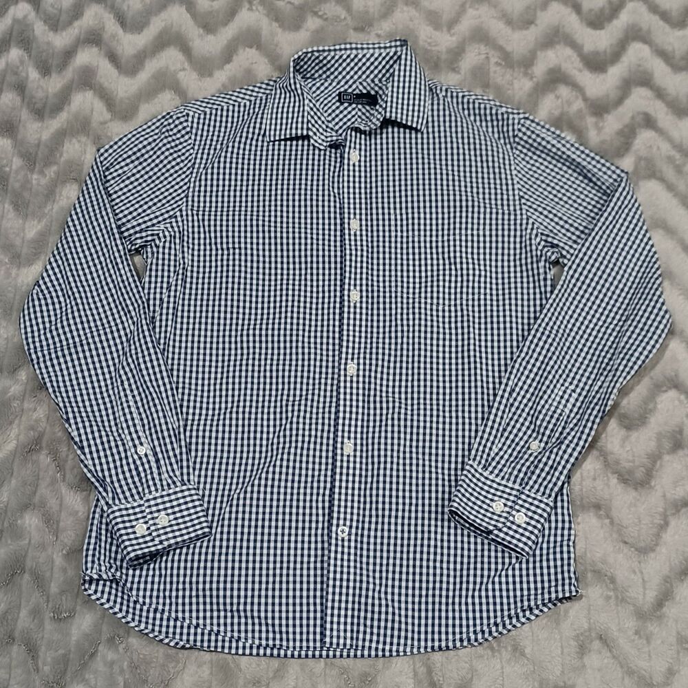 Gap Mens Size M Blue White Plaid Long Sleeve Wrinkle Resistant Button Up Shirt